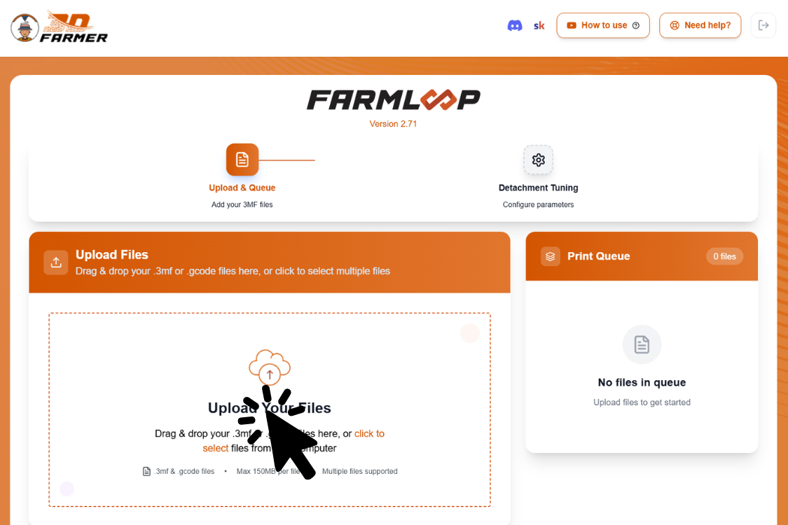 Uploading the sliced file to the FarmLoop app