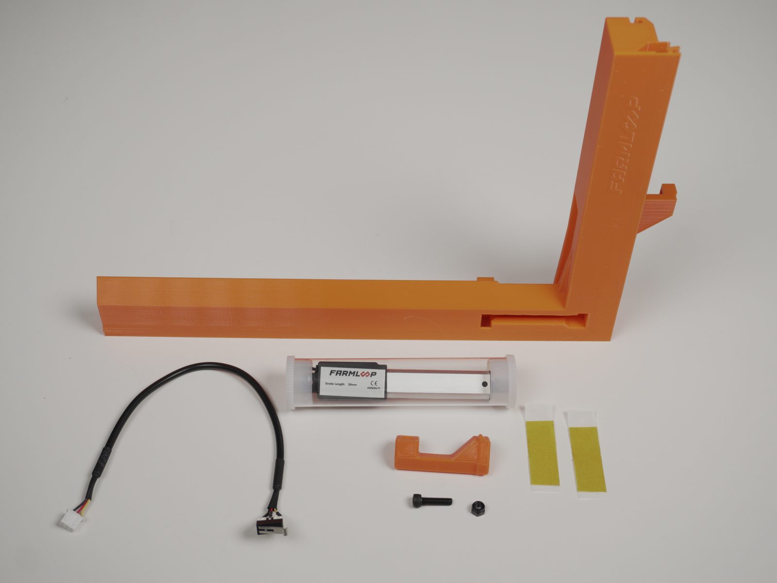 Bender parts laid out: holder, actuator, lifter, cable
