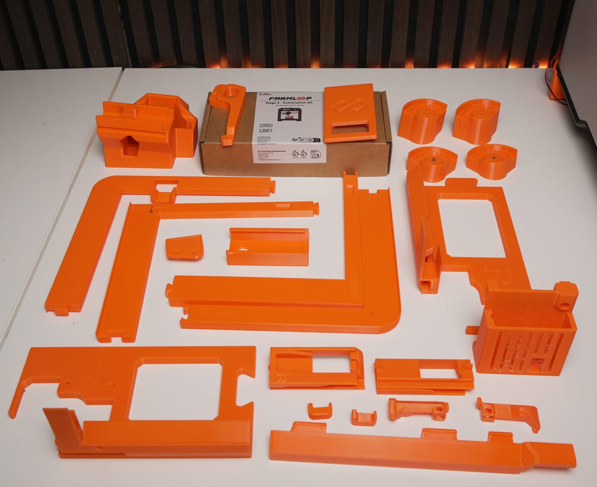 H2C kit laid out — printed parts ready for FarmLoop Stage 2 install